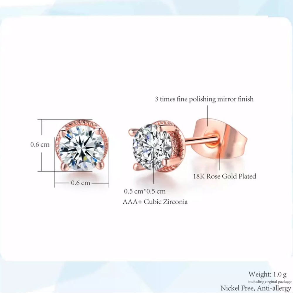 Rose Gold Plated Stud Earrings - Picture 4 of 5